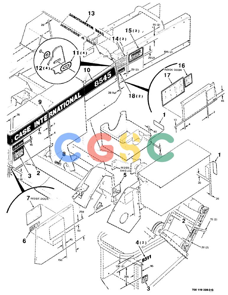 凯斯零件查询(8545) - CASE IH RECTANGULAR BALER (1/89-12/99) (9-04) - DECALS AND LOCATION DIAGRAM - LEFT (S.N. CFH0044501 THRU CFH0044810) Case Agriculture