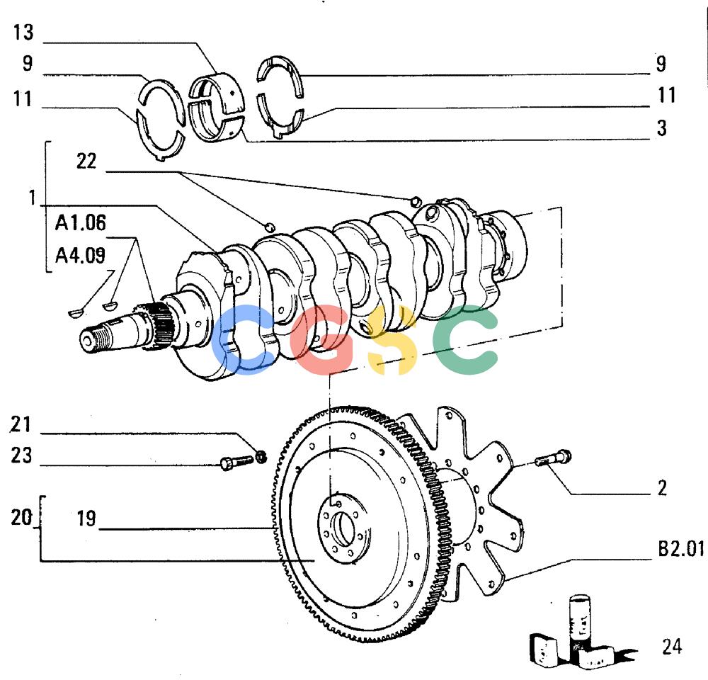 纽荷兰零件查询(FL5B) - CRAWLER LOADER (A1.03[001]) - CRANKSHAFT AND FLYWHEEL New Holland Constructuion