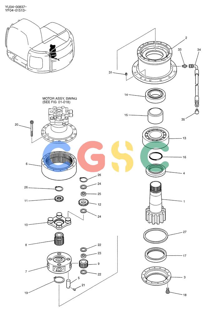 纽荷兰零件查询(E235SRLC) - CRAWLER EXCAVATOR BTW YU04-00837 - YU04-01417 (01-019) - REDUCTION ASSY, SWING New Holland Constructuion