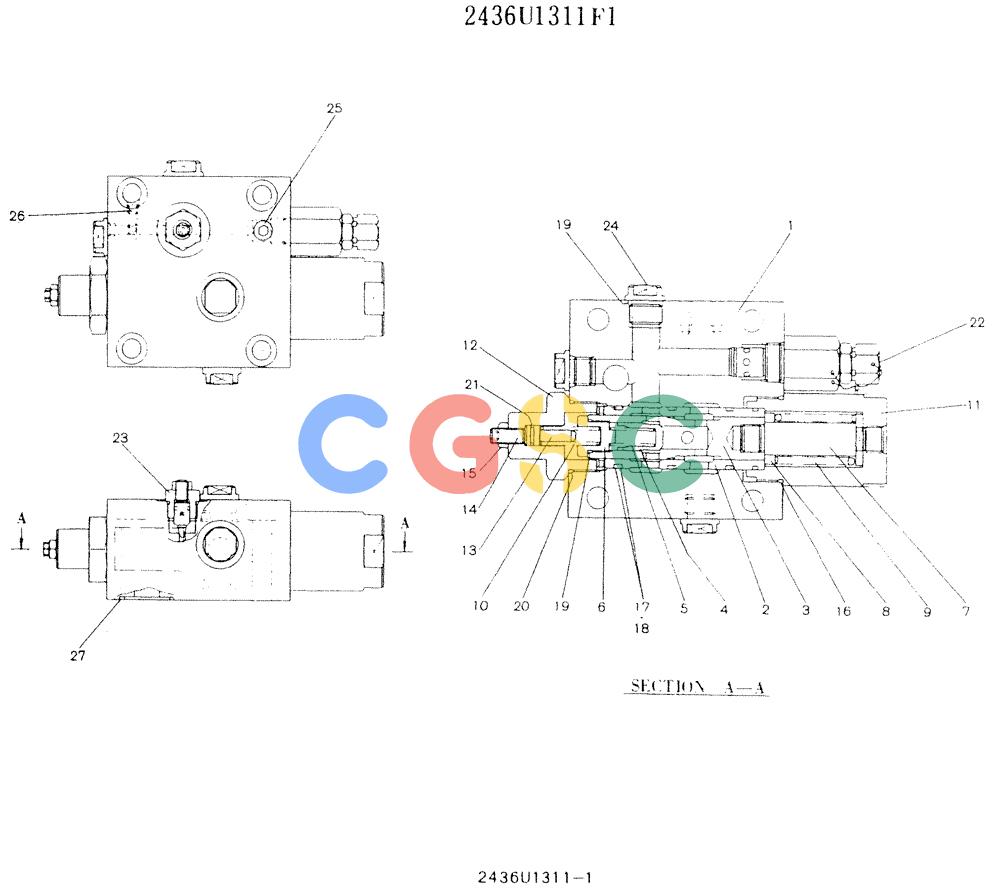 神钢零件查询(K907LC) - MARK II EXCAVATOR ASN YQ0565 (NA) (1/87-12/03) (11-037) - VALVE ASSY, HOLDING, P/N 2436U1311F1 Kobelco