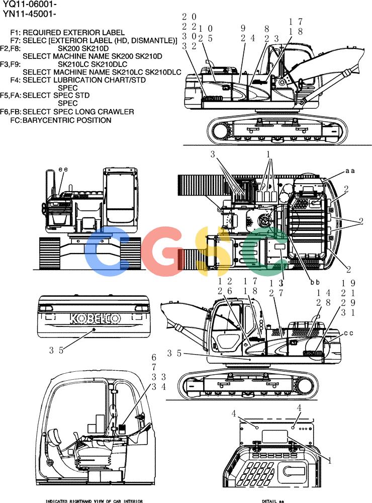 神钢零件查询(200-8) - EXCAVATOR S/N YN11-45001 - (1/06-12/09) (968-01-1) - NAME PLATE INSTAL Kobelco