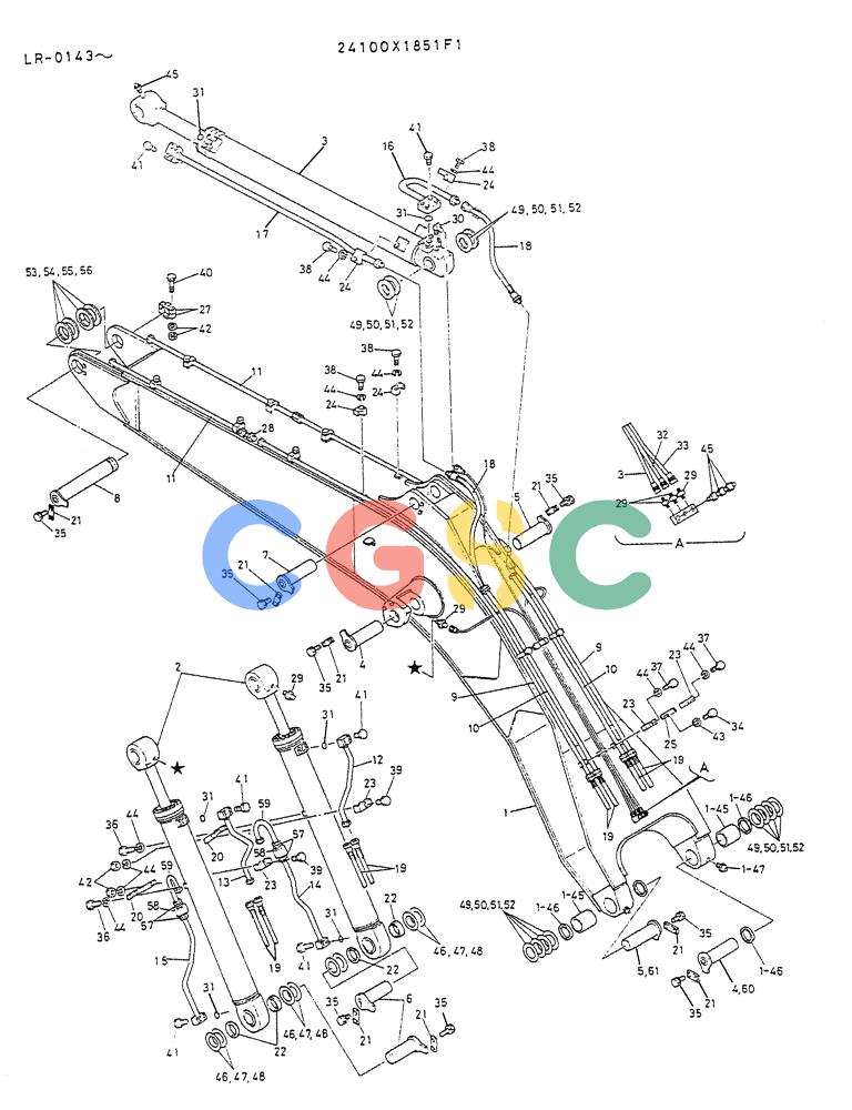 神钢零件查询(K914) - EXCAVATOR ASN LR-0143 (1/79-12/03) (08-002) - BOOM ASSY P/N 24100X1851F1 Kobelco