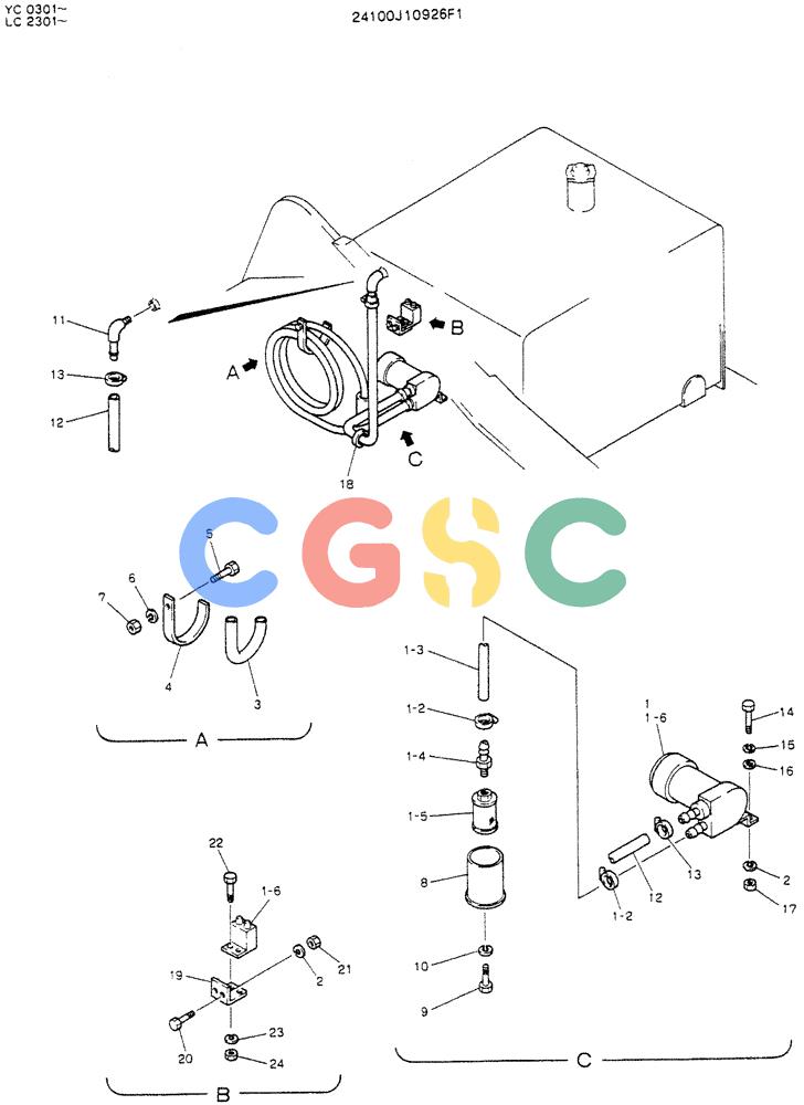神钢零件查询(K912LC) - MARK II EXCAVATOR ASN YC-0301 (1/88-12/03) (08-001) - PUMP ASSY, FUEL Kobelco