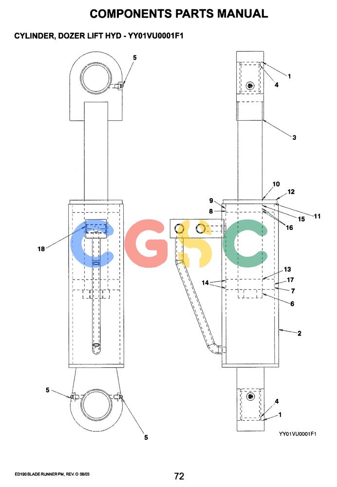 神钢零件查询(ED190LC-6E) - BLADE RUNNER EXCAVATOR/DOZER BTW YL03U0136 - YL03U0292 (1/05-12/06) (07-035) - CYLINDER, DOZER LIFT HYD (YY01VU0001F1) Kobelco