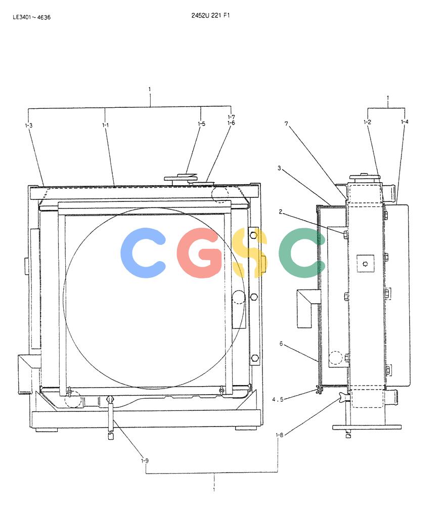 神钢零件查询(K903B) - EXCAVATOR ASN LE3401 (1/85-12/03) (08-006) - RADIATOR ASSY P/N 2452U221F1 Kobelco
