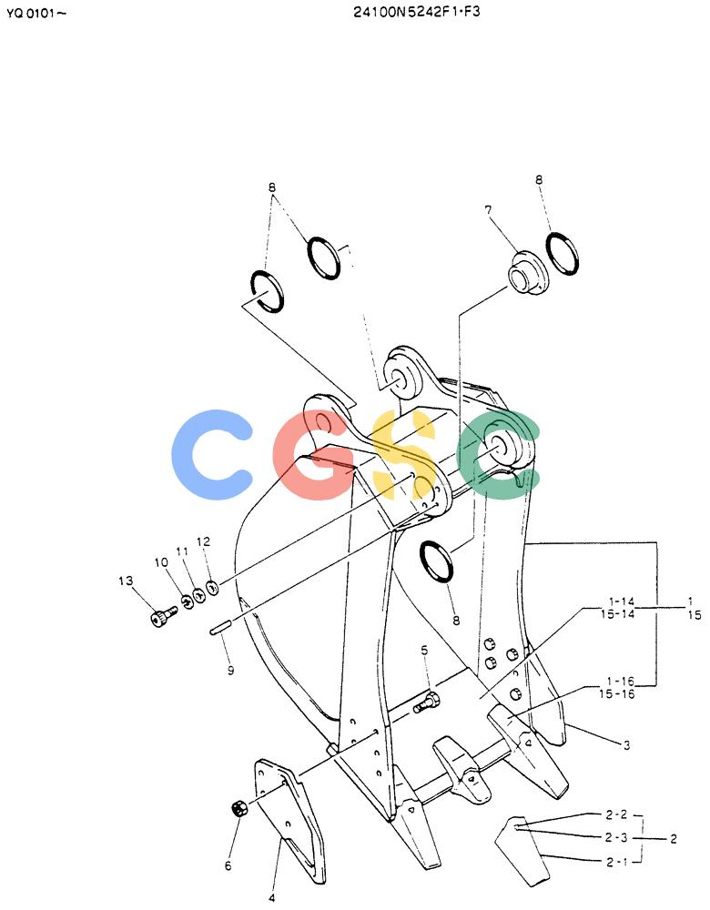 神钢零件查询(K907LC) - MARK II EXCAVATOR BTW YQ0101 - YQ0564 (1/87-12/03) (09-008) - BUCKET ASSY, 0.45M³ Kobelco