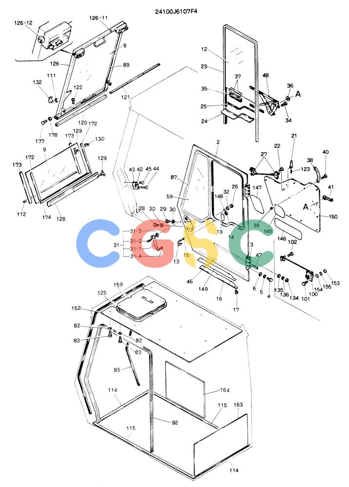 神钢零件查询(K904EL) - EXCAVATOR ASN LX1401 (1/86-12/03) (02-003[02]) - CAB ASSY, P/N 24100J6107F4 Kobelco