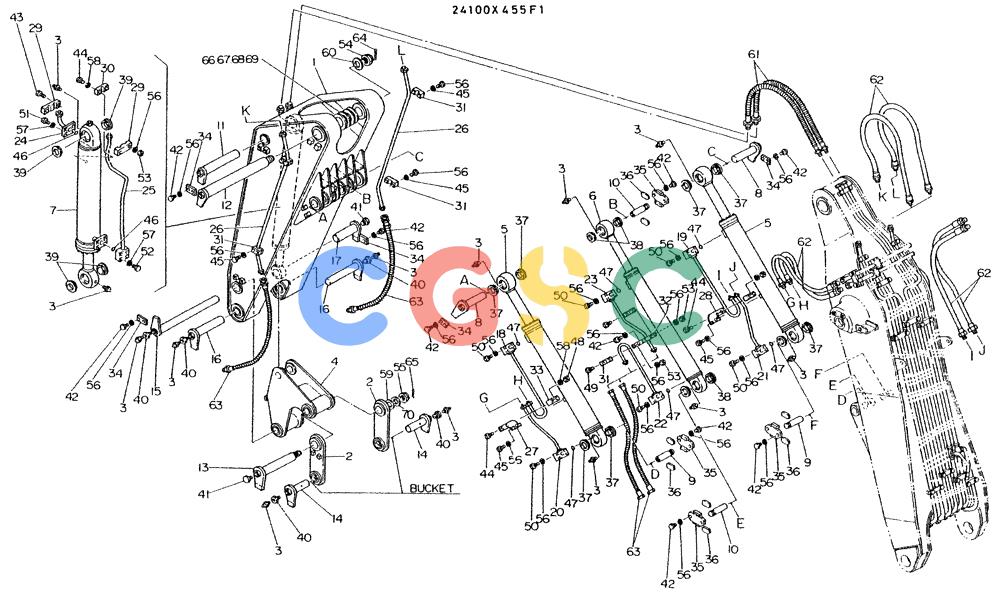 神钢零件查询(K935) - EXCAVATOR BTW L70106 - L70166, LU0067 (1/76-12/03) (09-005) - ARM ASSY, P/N 24100X455F1 Kobelco