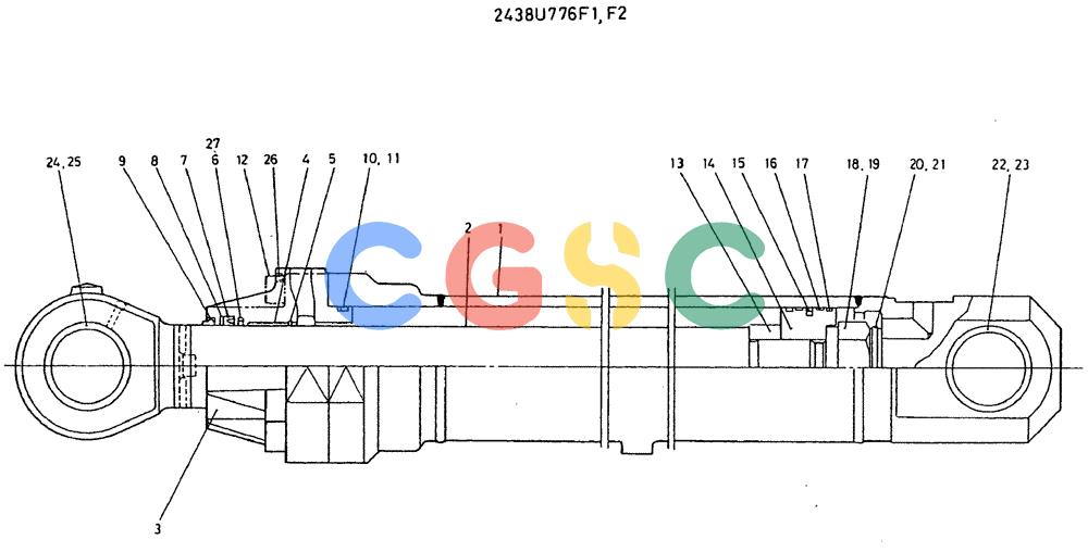 神钢零件查询(MD320BLC) - EXCAVATOR BTW YC0301 - YC0747 (1/80-12/06) (11-025) - CYLINDER ASSY, BOOM 2438U776 F1, F2 Kobelco