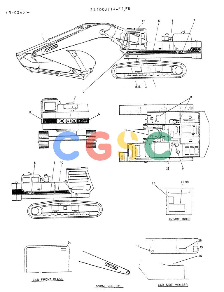 神钢零件查询(K914) - EXCAVATOR ASN LR-0143 (1/79-12/03) (09-008) - LABEL, NAME-PLATE P/N 24100J7144F2, F5 Kobelco