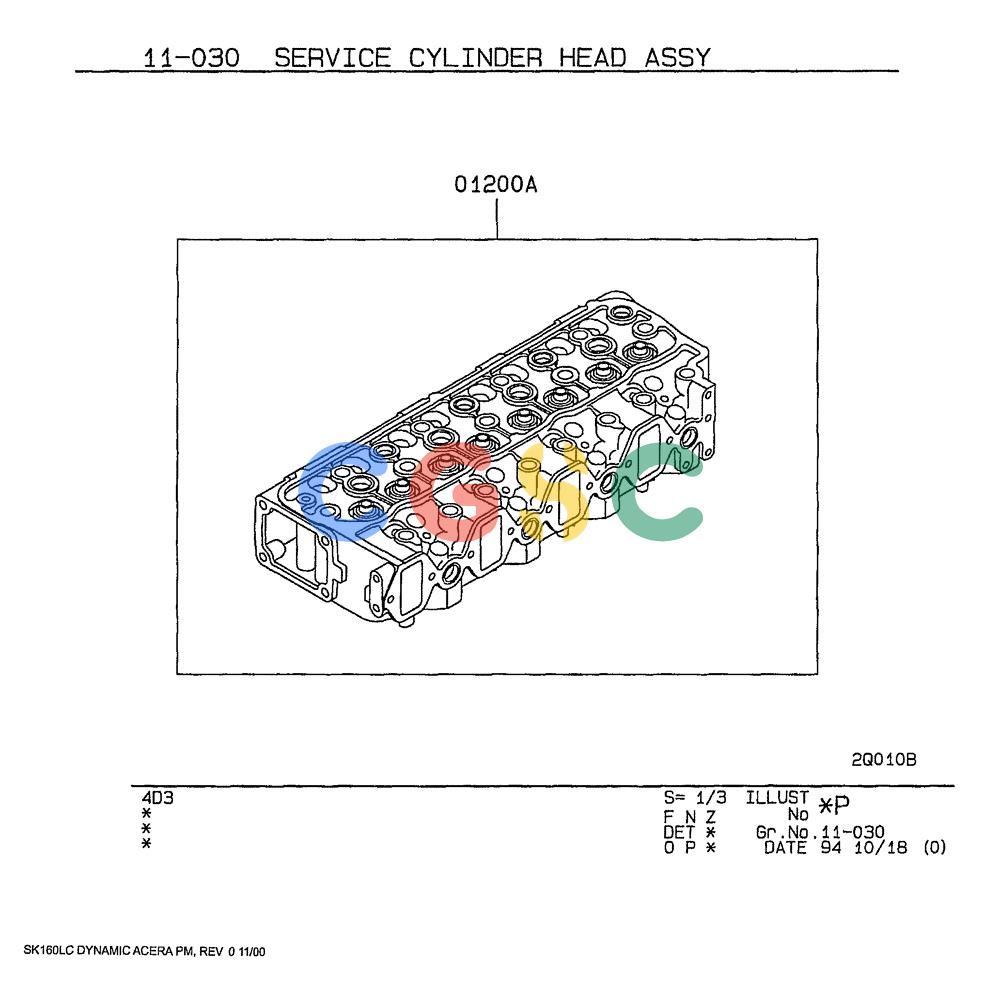 神钢零件查询(SK160LC) - DYNAMIC ACERA EXCAVATOR 11/2000 ASN YM02U0101 (11/00-12/02) (09-001) - SERVICE CYLINDER HEAD ASSY Kobelco
