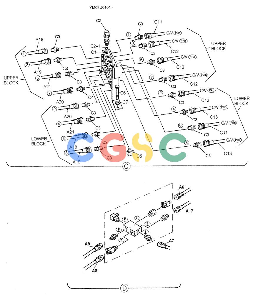 神钢零件查询(SK160LC) - DYNAMIC ACERA EXCAVATOR 11/2000 ASN YM02U0101 (11/00-12/02) (01-027[02]) - REMOTE CTRL LINES (STD) Kobelco