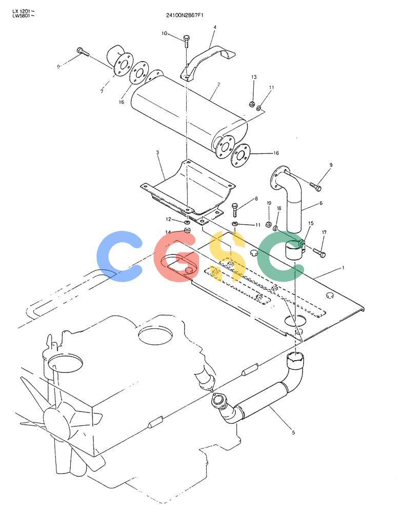 神钢零件查询(K904DL) - EXCAVATOR ASN LX1201 (1/84-12/03) (08-010) - MUFFLER ASSY (TUNNEL) Kobelco