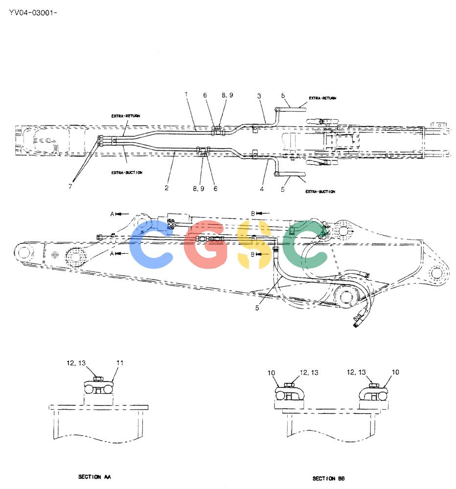 神钢零件查询(BREAKER) - ATTACHMENT (N&B) - SK115SR & SK135SR - ASN YV04, YY04, YH04-03001 (9/04-) (02-037) - HYD LINES, ARM 2.2M (EXTRA) Kobelco