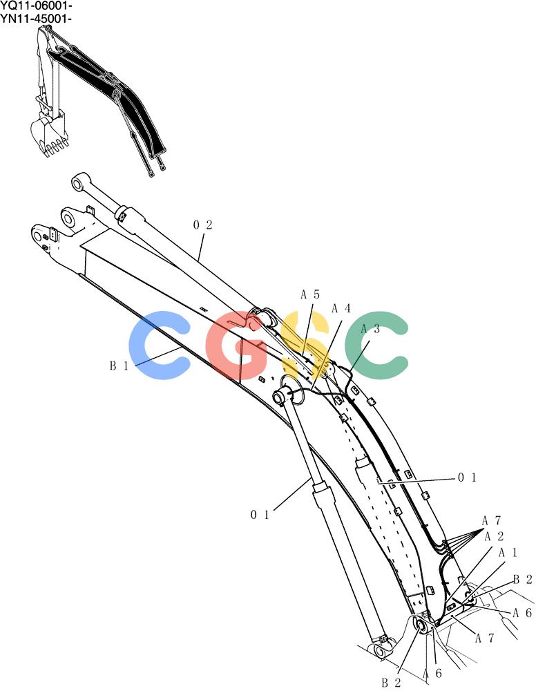 神钢零件查询(200-8) - EXCAVATOR S/N YN11-45001 - (1/06-12/09) (450-02-1) - BOOM GROUP (HD) Kobelco