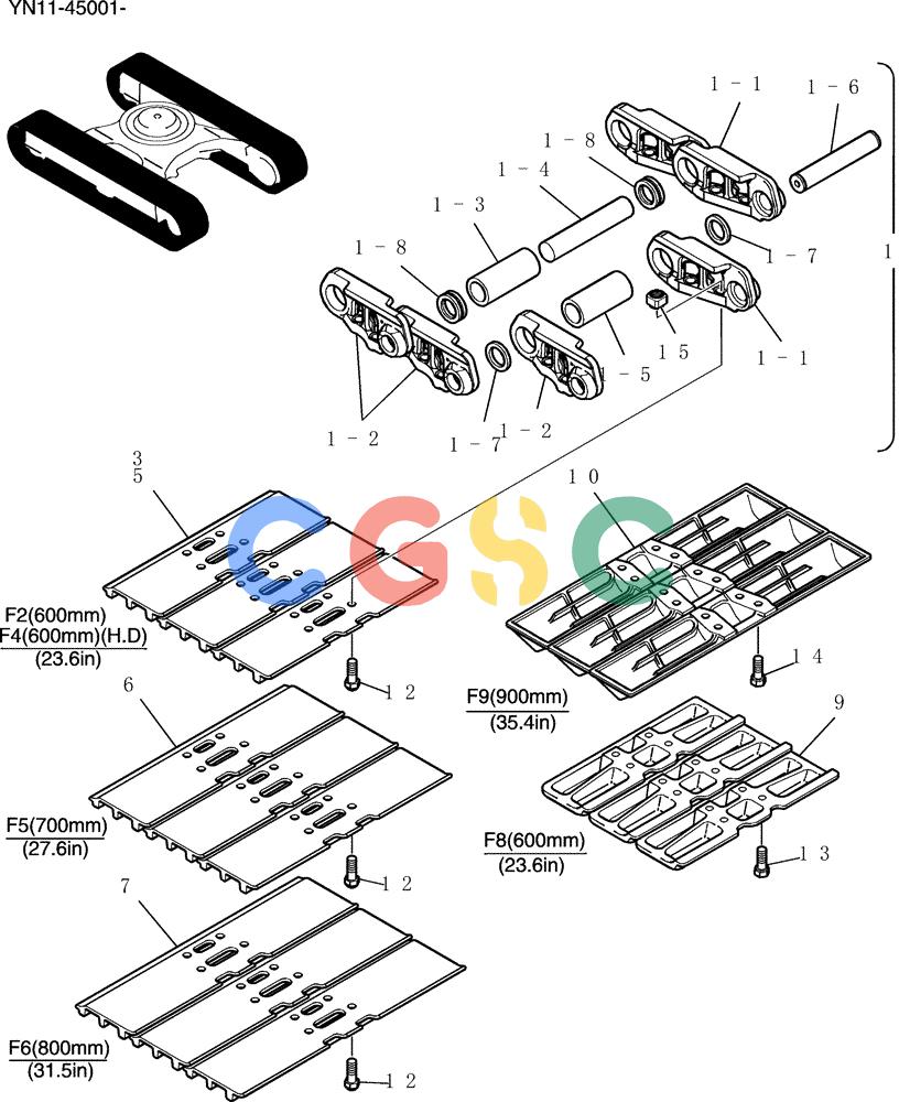 神钢零件查询(200-8) - EXCAVATOR S/N YN11-45001 - (1/06-12/09) (380-01-1) - SHOE ASSY Kobelco