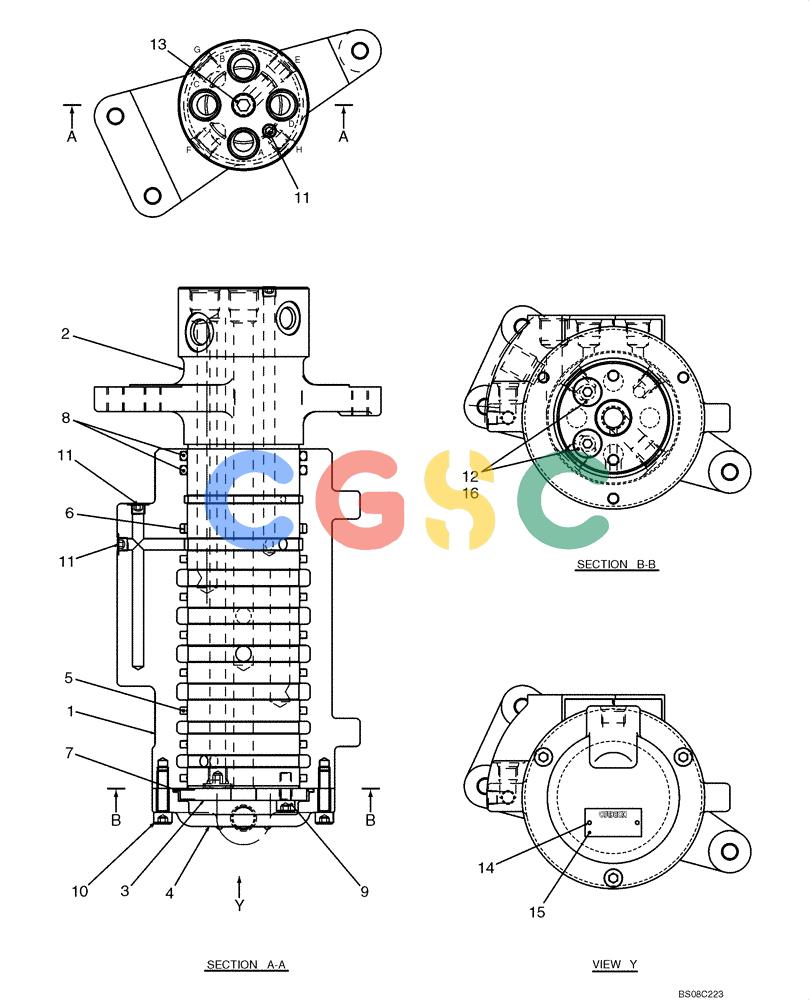 纽荷兰零件查询(E70BSR) - COMPACT CRAWLER EXCAVATOR BTW YT05-15001 - 18000 (NA) (4/08-) (08-36-00[00]) - SWIVEL JOINT ASSEMBLY (YT55V00009F1) New Holland Constructuion