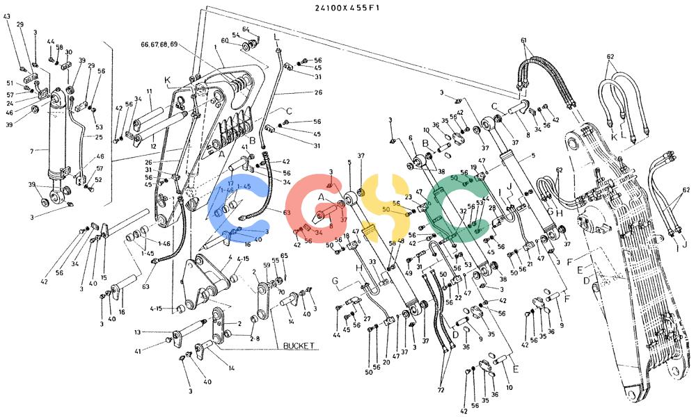 神钢零件查询(K935) - EXCAVATOR BTW L70106 - L70166, LU0067 (1/76-12/03) (09-006) - ARM ASSY, P/N 24100X455F1 Kobelco