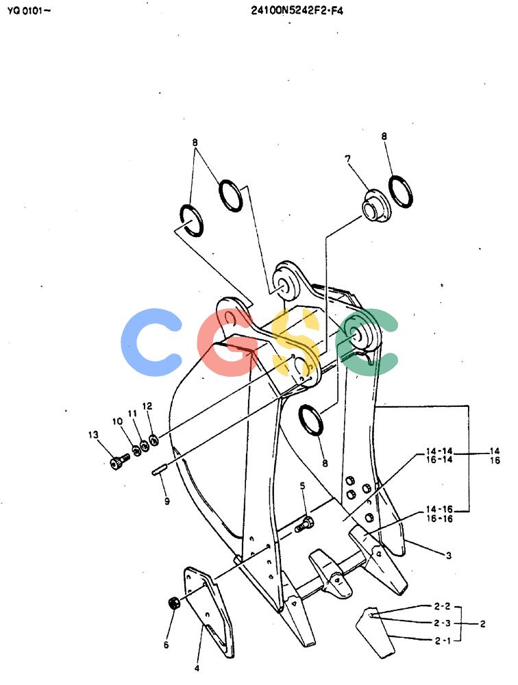 神钢零件查询(MD200BLC) - EXCAVATOR BTW YQ0101 - YQ0564 (1/80-12/06) (08-010) - BUCKET ASSY, 0.45M³ Kobelco