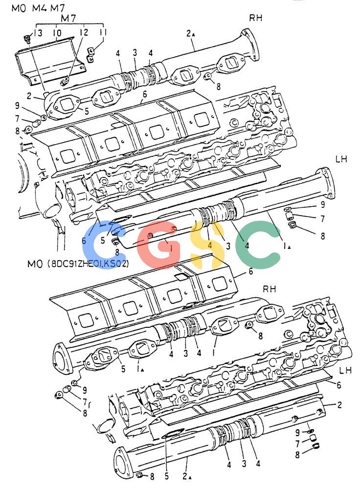 神钢零件查询(8DC9-T) - MITSUBISHI DIESEL ENGINE - K914 & K975 (1/79-12/06) (01-019[1]) - EXHAUST MANIFOLD Kobelco