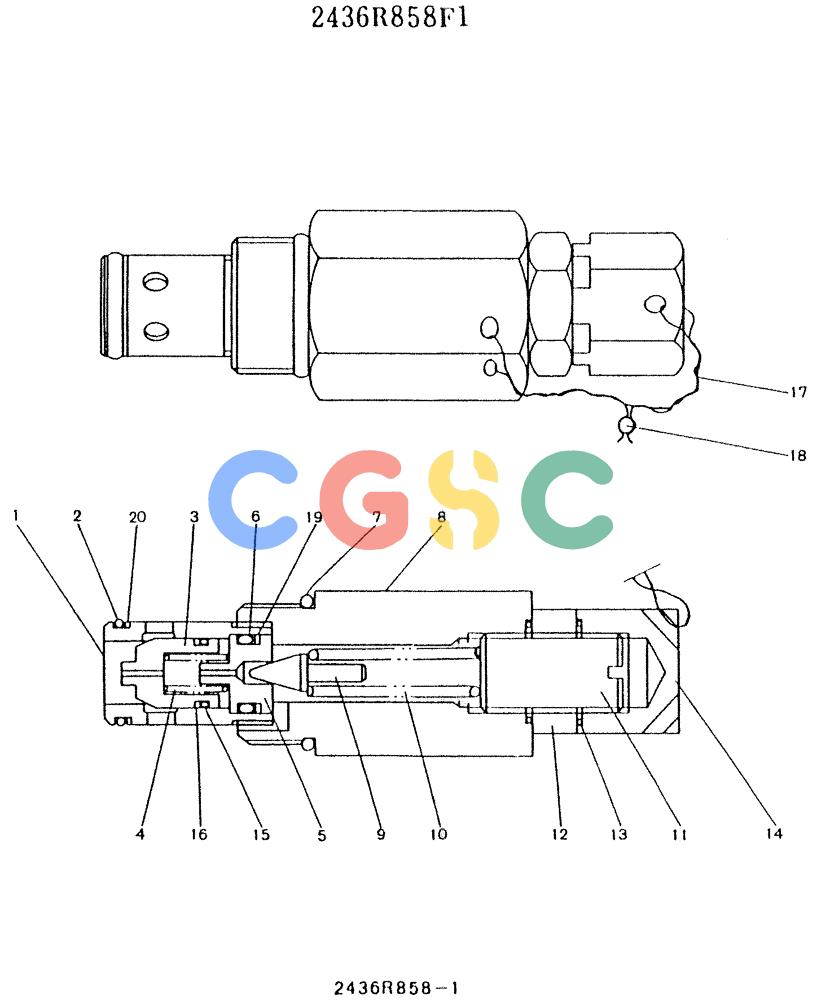 神钢零件查询(K907LC) - MARK II EXCAVATOR BTW YQ0101 - YQ0564 (1/87-12/03) (11-009) - VALVE ASSY, RELIEF 2436R858F1 Kobelco