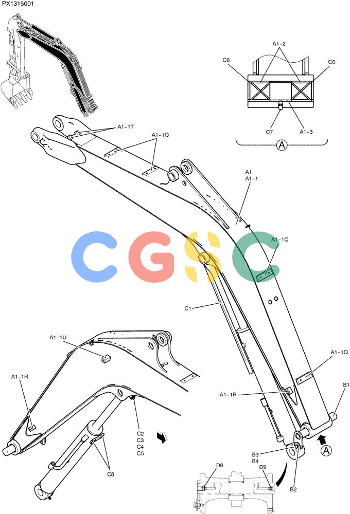 纽荷兰零件查询(E35SR) - COMPACT CRAWLER EXCAVATOR ASN PX13-15001 (N6TN61732) (NA) (1/06-) (03-001) - BOOM ASSY, STD 2.5M (8FT 2 IN) New Holland Constructuion