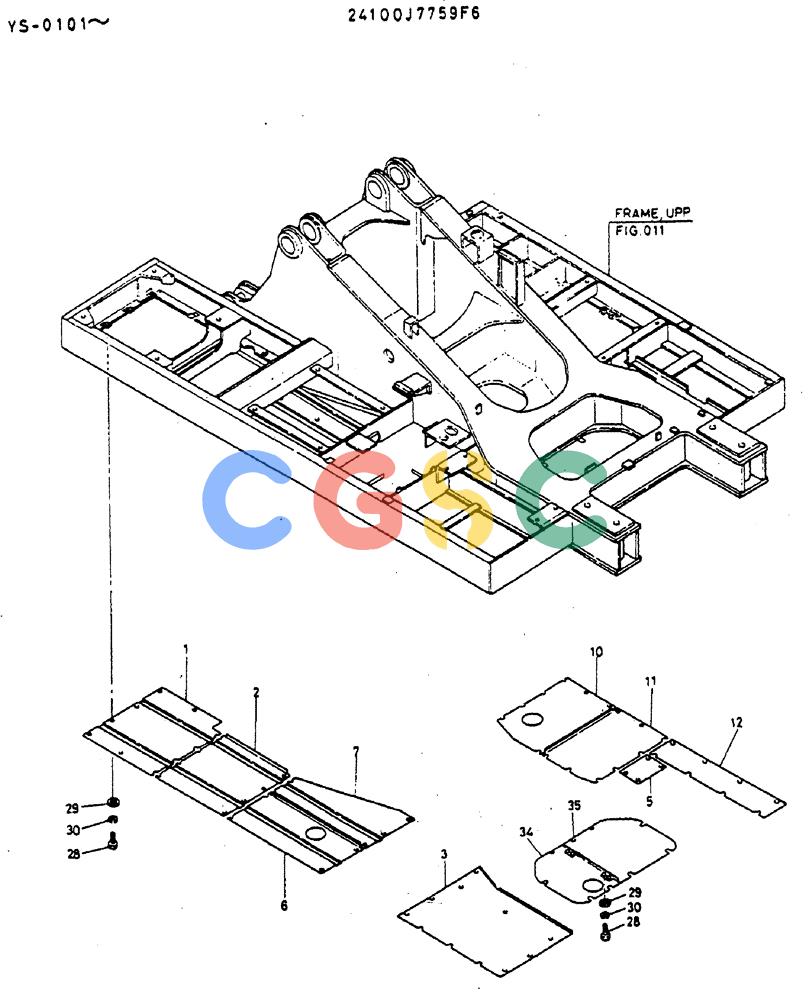 神钢零件查询(MD400LC) - EXCAVATOR BTW YS0101 - YS0200 (1/80-12/06) (02-011) - COVER ASSY, UNDER/ P.N. 24100J7759F6 Kobelco