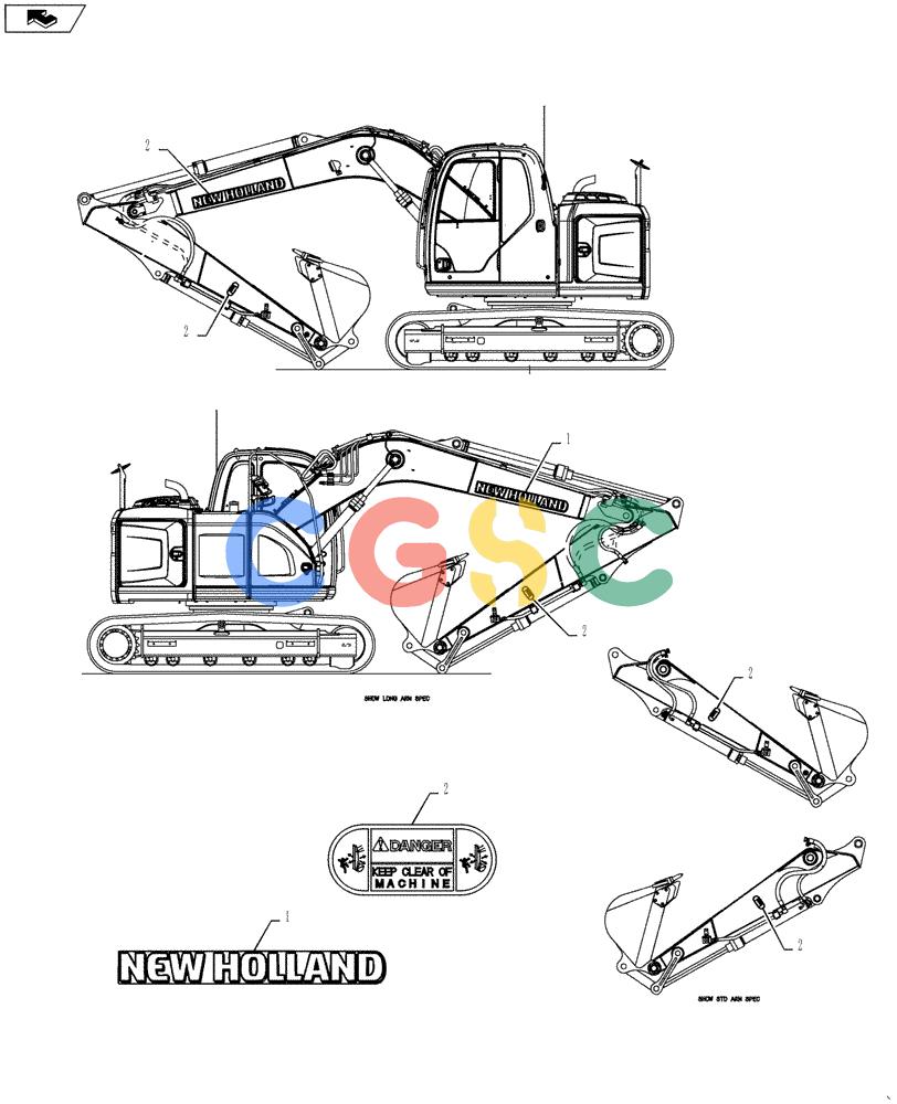 纽荷兰零件查询(E135BSRLC) - CRAWLER EXCAVATOR ASN YH06-08001 (06-013[00]) - NAME PLATE INSTALLATION (ATTACHMENTS) New Holland Constructuion