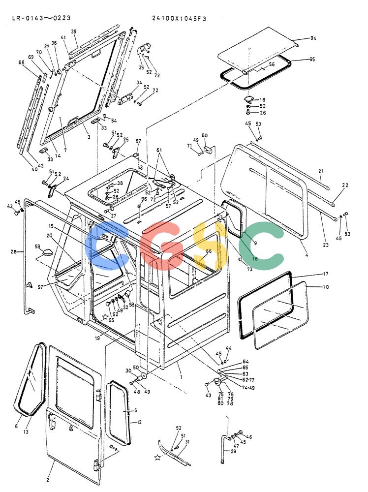 神钢零件查询(K914) - EXCAVATOR ASN LR-0143 (1/79-12/03) (02-004) - CAB ASSY P/N 24100X1045F3 Kobelco