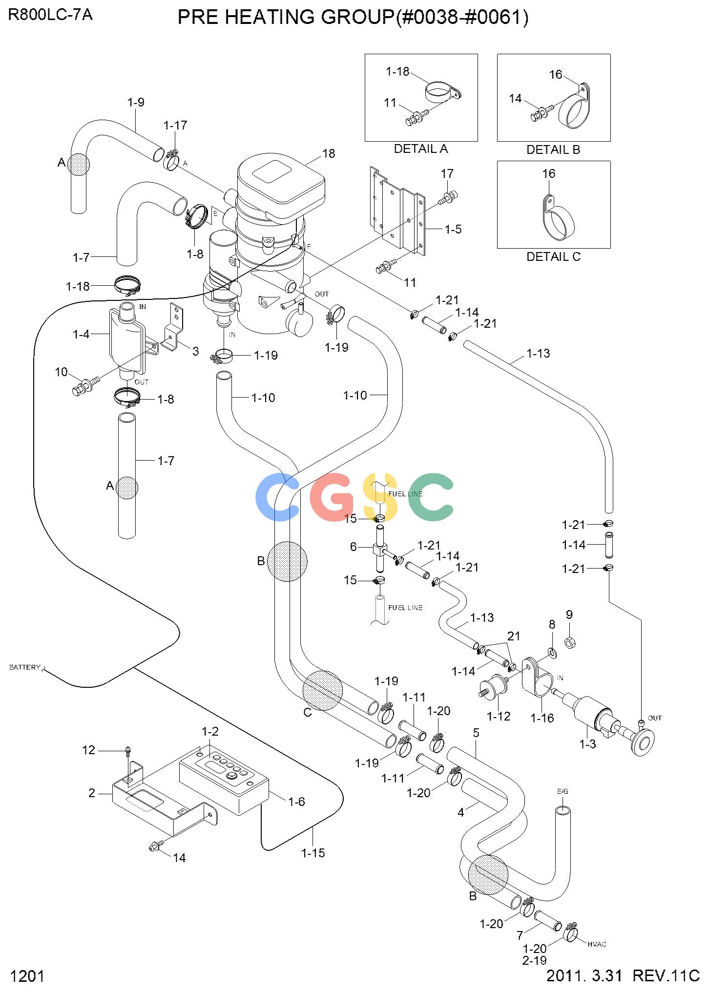现代零件查询R800LC-7A PRE HEATING GROUP(#0038-#0061)EPC Hyundai 