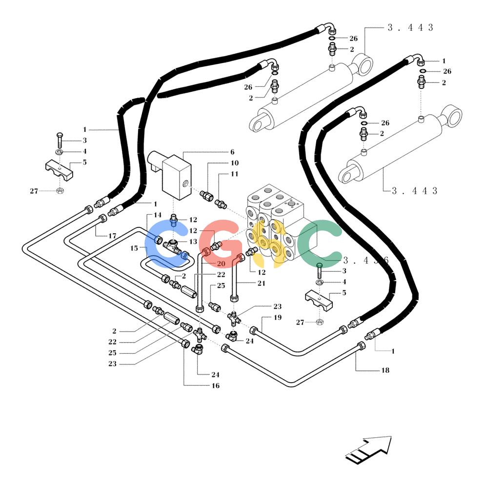 纽荷兰零件查询(DC80) - CRAWLER DOZER (N.A. VERSION) (4/99-) (3.440[01A]) - LIFT CYLINDERS PIPING (DC70 - STD S/N 13041067 & DOWN) (DC80 - STD 13141055 & DOWN) New Holland Constructuion