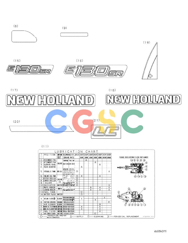 纽荷兰零件查询(E130) - CRAWLER EXCAVATOR (N.A.) (1/06-) (09 -55[00]) - DECALS - FRAME New Holland Constructuion