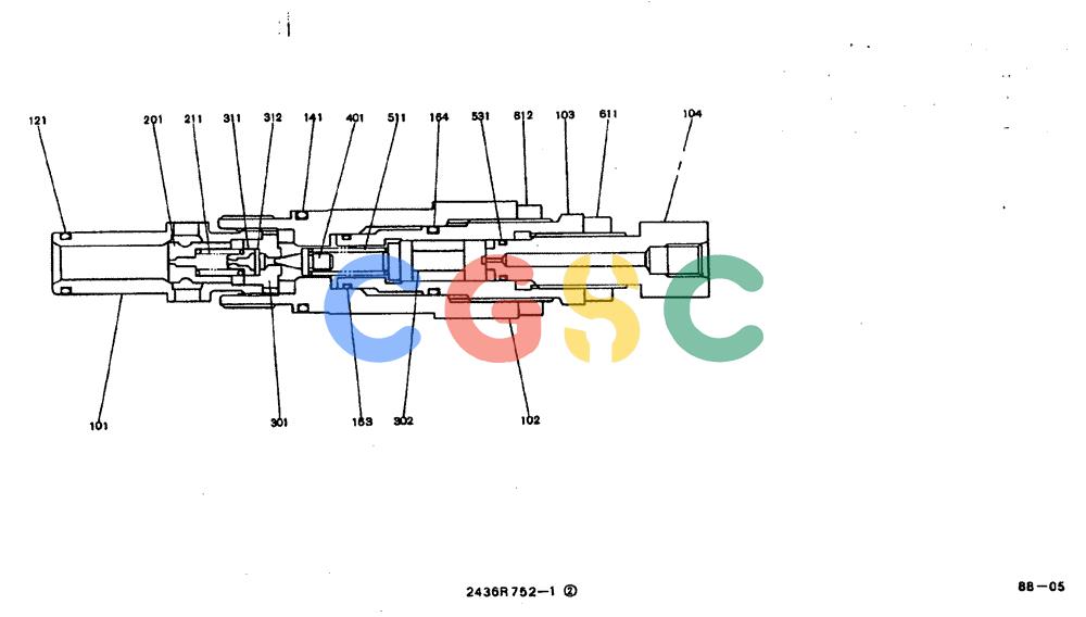 神钢零件查询(MD200BLC) - EXCAVATOR BTW YQ0101 - YQ0564 (1/80-12/06) (11-006) - VALVE ASSY, RELIEF- 2436R752 F1,F2,F3,F5 Kobelco