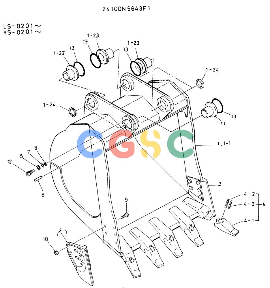 神钢零件查询(K916LC) - MARK II EXCAVTOR ASN YS0201 (1/89-12/03) (07-004) - BUCKET ASSY 1.6 M 3 Kobelco