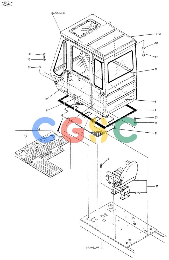 神钢零件查询(K907CLC) - EXCAVATOR BTW YG0101 - YG0500 (1/85-12/03) (02-004) - INSTAL CAB (FOR EXPORT),P/N 24100J3166F7 Kobelco