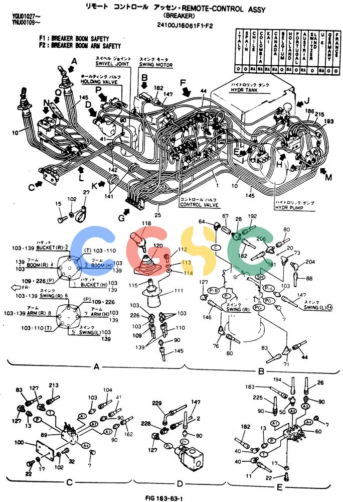神钢零件查询(BREAKER) - NIBBLER AND BREAKER ATTACHMENT - SK200LC EXCAVATORS (9/04-) (163-63) - Wrist Control and Pilot Line Group (Breaker Boom Safety) (Breaker Boom Arm Safety) Kobelco