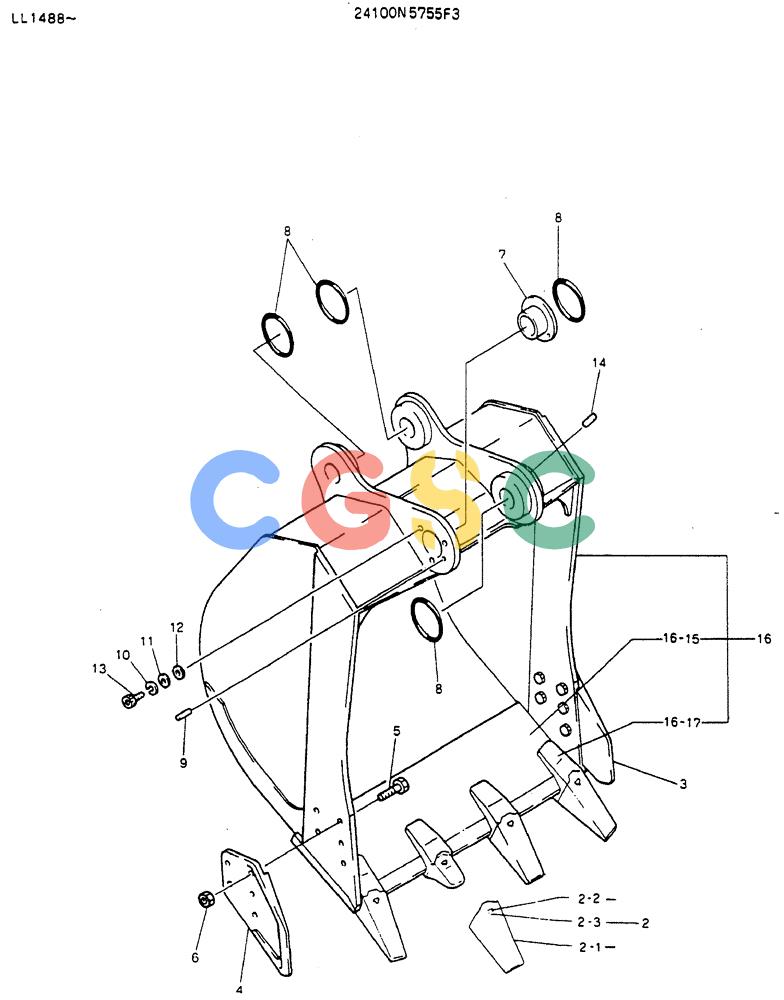 神钢零件查询(MD240BLC) - EXCAVATOR ASN LL1488 (1/80-12/06) (07-003) - BUCKET ASSY, 0.9M (1.18 CU YD) Kobelco