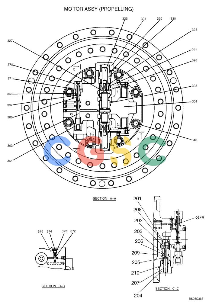 纽荷兰零件查询(E215B) - CRAWLER EXCAVATOR - TIER 3 (NA) - ASN N7DA21001 (1/07-) (8.042[01]) - MOTOR ASSEMBLY, PROPELLING (YN15V00037F2), USED FROM DATE 02/22/2008 - UP, FIGURE 2 OF 2 New Holland Constructuion