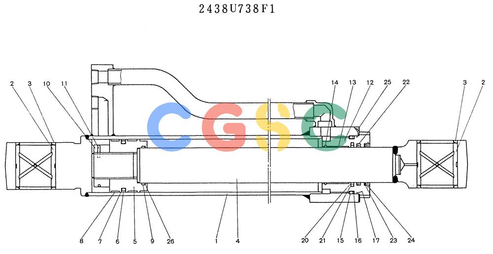 神钢零件查询(K905LC) - MARK II EXCAVATOR BTW YP1001 - YP1281 (1/87-12/03) (11-042) - CYLINDER ASSY (DOZER) (P/N 2438R738F1) Kobelco