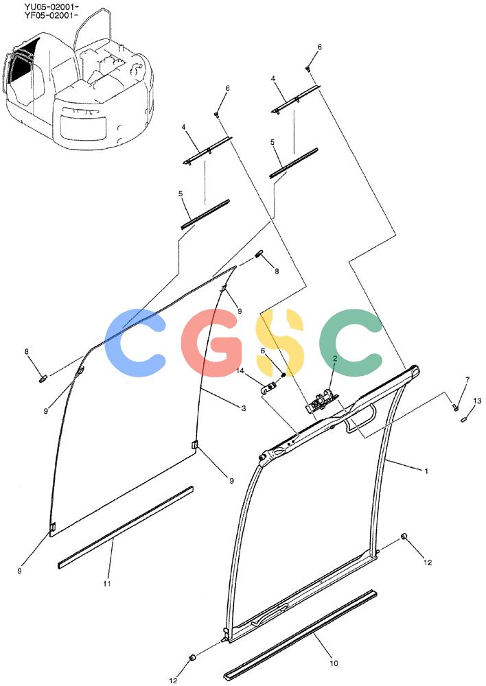 纽荷兰零件查询(E235BSRNLC) - CRAWLER EXCAVATOR ASN YU05-02001 (01-045) - WINDOW ASSY, FR New Holland Constructuion