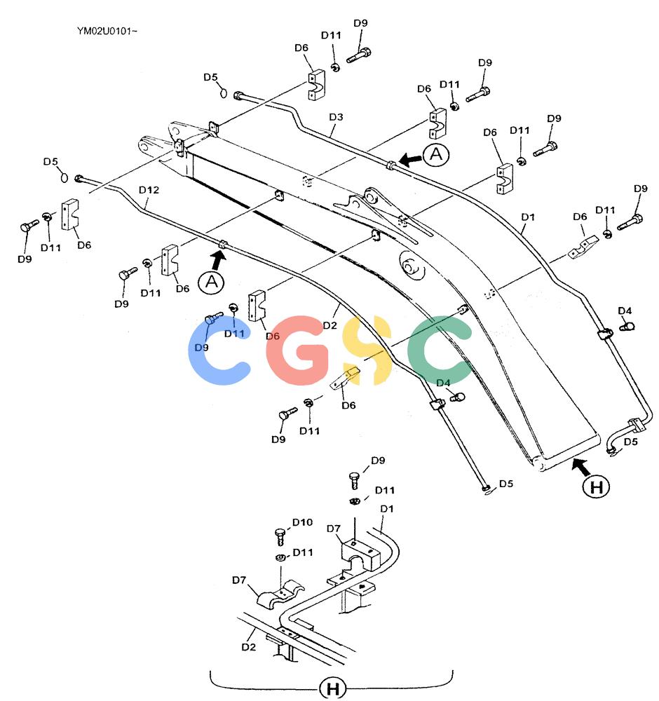 神钢零件查询(SK160LC) - DYNAMIC ACERA EXCAVATOR 11/2000 ASN YM02U0101 (11/00-12/02) (03-003[02]) - BOOM HYDRAULIC LINES BOOM 5.2M (NIBBLER AND BREAKER) M Kobelco