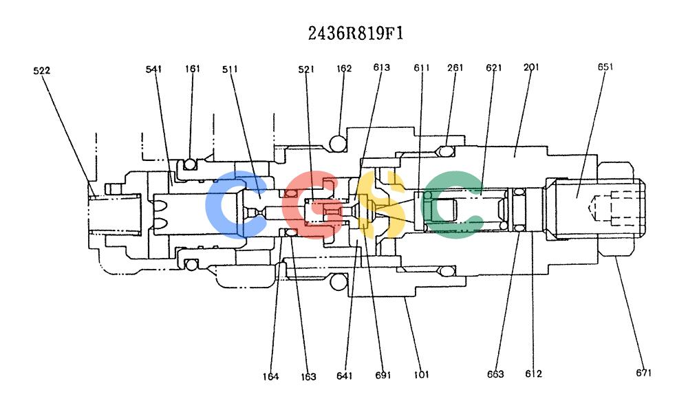 神钢零件查询(K905LC) - MARK II EXCAVATOR BTW YP1001 - YP1281. (4/89-12/03) (11-009) - VALVE ASSY, PORT RELIEF (2436R819F1) Kobelco