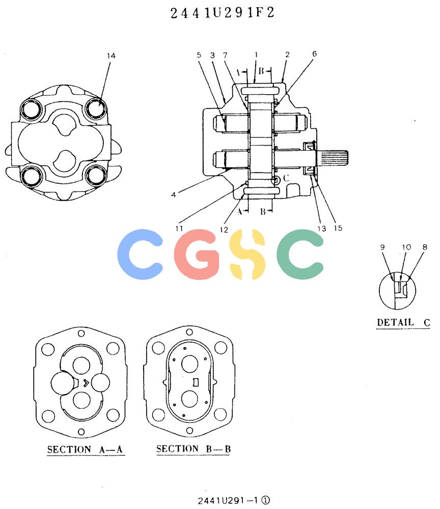 神钢零件查询(K905LC) - MARK II EXCAVATOR ASN YPU00001 (1/87-12/03) (11-023) - PUMP ASSY, GEAR, 2441U291 Kobelco