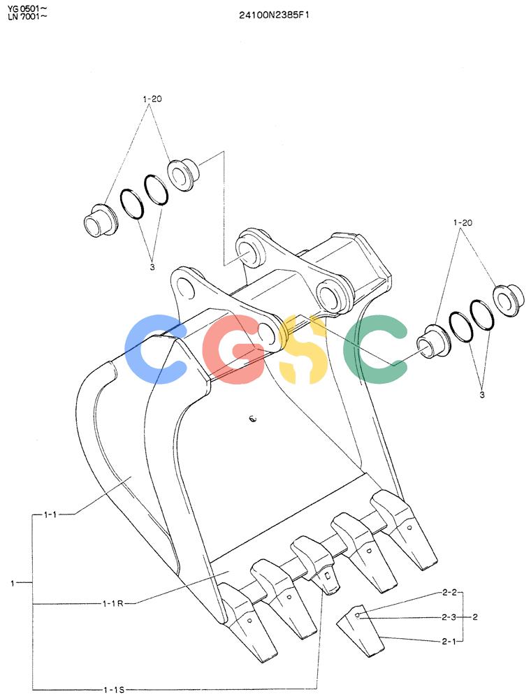 神钢零件查询(K907DLC) - EXCAVATOR ASN YG0501 (1/86-12/03) (09-020) - BUCKET ASSY, LOCK, 0.7M³ Kobelco
