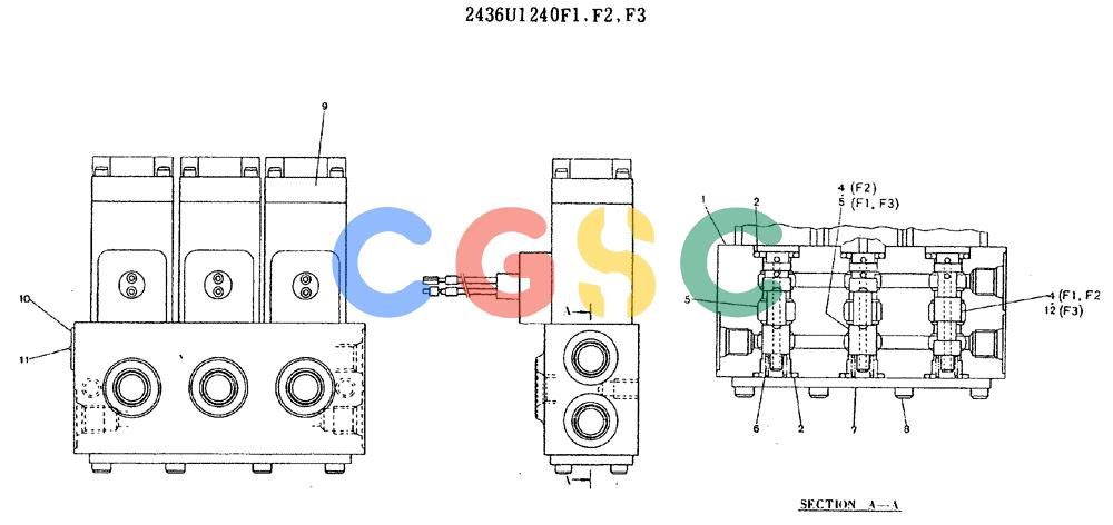 神钢零件查询(MD320BLC) - EXCAVATOR BTW YC0301 - YC0747 (1/80-12/06) (11-012) - VALVE ASSY, SOLENOID 2436U1240 F1, F2, F3 Kobelco