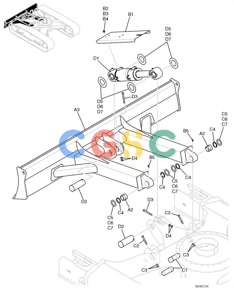 纽荷兰零件查询(E70BSR) - COMPACT CRAWLER EXCAVATOR BTW YT05-15001 - 18000 (NA) (4/08-) (03-20-00[00]) - DOZER ASSEMBLY (YT51B00067F2) New Holland Constructuion