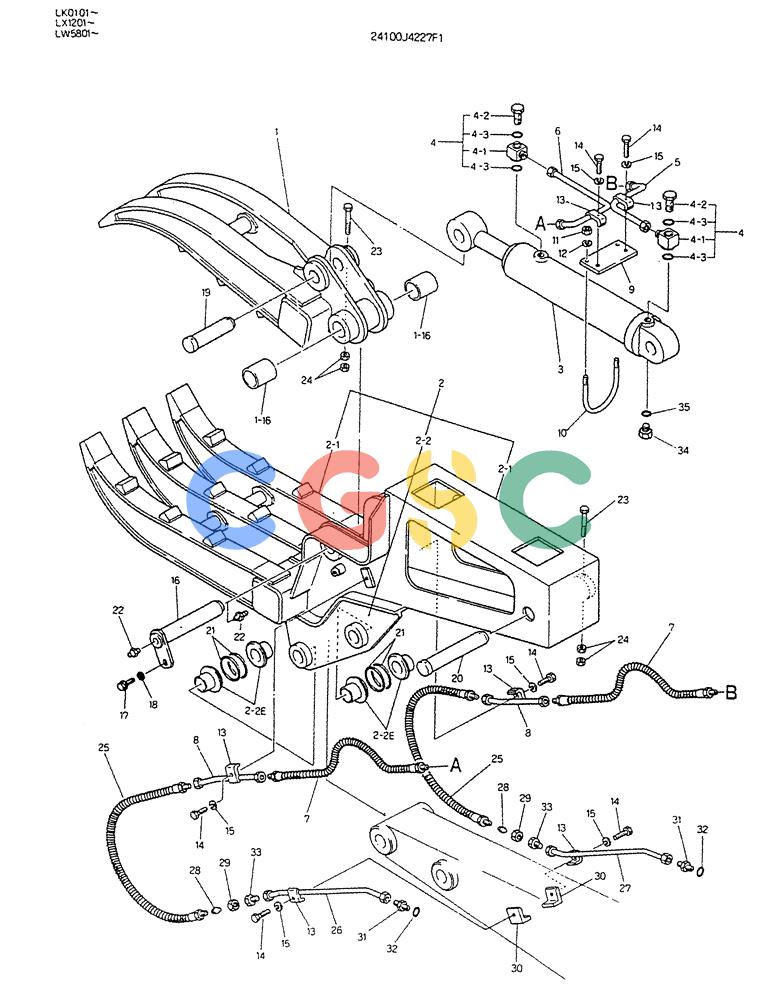 神钢零件查询(K904DL) - EXCAVATOR ASN LX1201 (1/84-12/03) (09-021) - GRAPPLE ASSY, FORK (MULTI) Kobelco