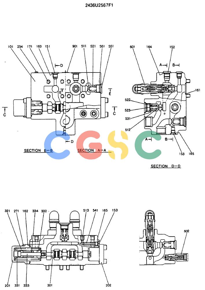 神钢零件查询(MD240C) - EXCAVATOR BTW LLU0301 - LLU0600 (1/80-12/06) (13-006) - VALVE ASSY, CONTROL (SWING) - 2436U2567F1 Kobelco