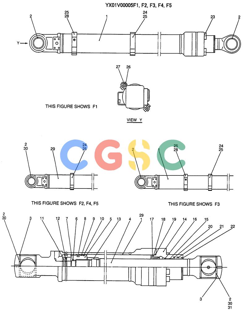 纽荷兰零件查询(E215B) - CRAWLER EXCAVATOR - TIER 3 (NA) - ASN N7DA21001 (1/07-) (8.025[01]) - CYLINDER ASSEMBLY, BUCKET (YX01V00005F1, F2, F3, F4 & F5) New Holland Constructuion
