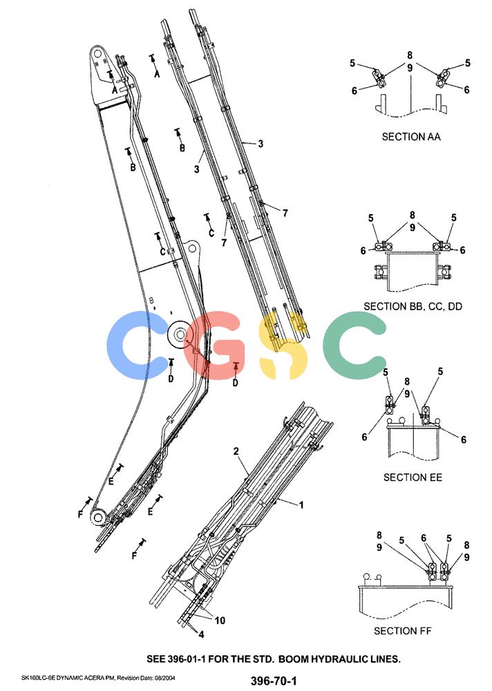 神钢零件查询(SK160LC-6E) - DYNAMIC ACERA EXCAVATOR 08/2004 ASN YM03U0523 (8/04-12/07) (03-004) - BOOM HYDRAULIC LINES 5.2M (17FT 1IN) (ROTATION) Kobelco